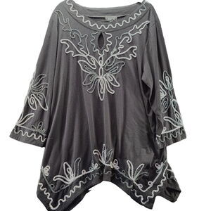 Objects D'Art Womens Blouse Black Size 3/4 Sleeve Pullover Metallic Design